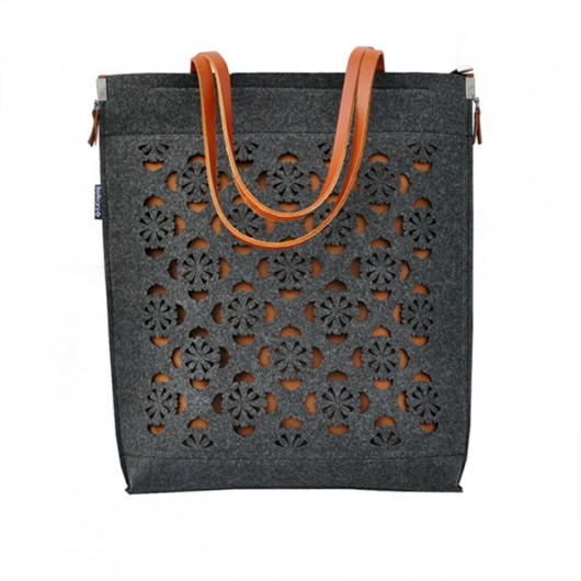 Classic Bag mod.6 - grafitowa z brązowym ażurem Beltrani