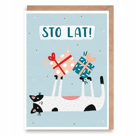 kartki okolicznościowe - wydruki Kartka urodzinowa z kotem - "Sto lat"