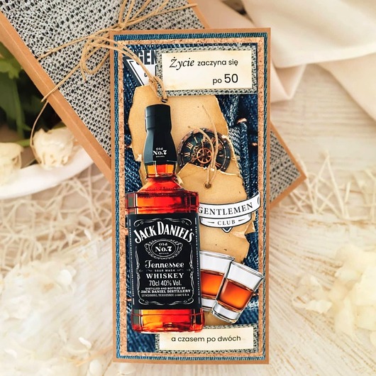 kartki scrapbooking Śmieszna kartka męska na 50 urodziny w motywem whisky