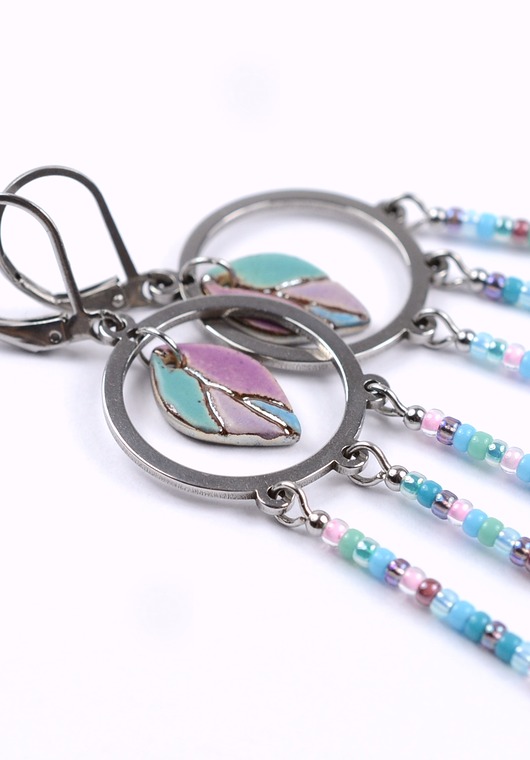 kolczyki ceramiczne Ceramiczne listki , kolorowe miyuki