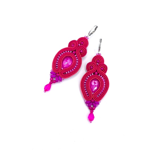 kolczyki soutache Verra kolczyki sutasz różowe eleganckie wieczorowe z kryształkami
