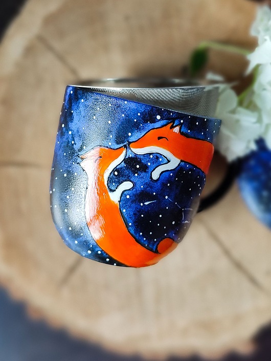 kubki Kubek ręcznie malowany - Galaktyczne  Lisy