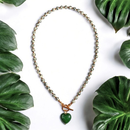 naszyjniki - inne Jaspis dalmatyński i serce : CIEMNA ZIELEŃ: naszyjnik