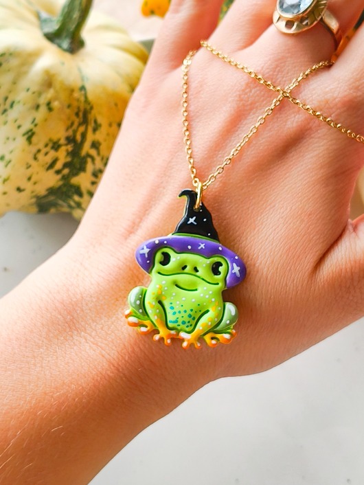 wisiory Naszyjnik z żabą, amulet na halloween, zawieszka w kształcie żaby, boho
