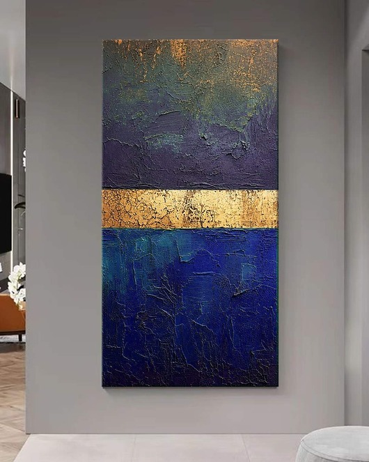 obrazy Obraz artystyczny 80x160cm w kolorach granatowy indygo złoto