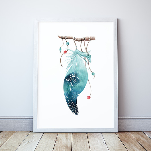 Piórko,plakat Boho blue Wallie Studio Dekoracji