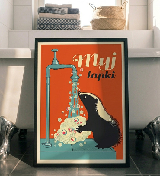 plakaty Plakat 50x40  łazienka myj łapki
