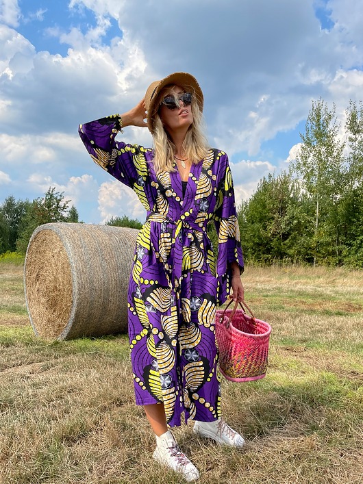 sukienki mini damskie Piękne fioletowe kimono Night Sky