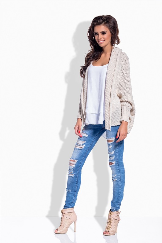 Sweter krótki KARDIGAN bluzowany nude  Dressroad