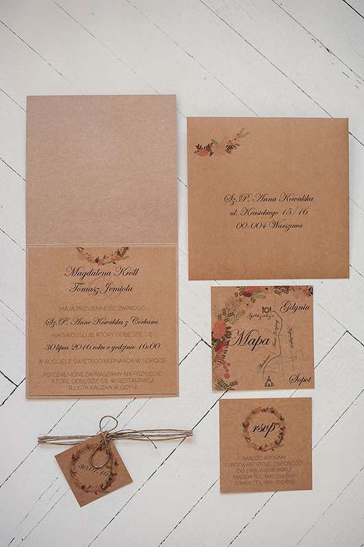 zestaw zaproszeń RUSTIC FLORAL WREATH2 Papel