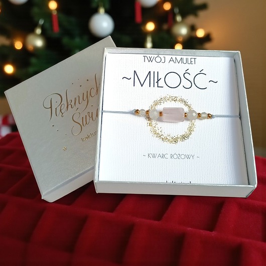 bransoletki z kamieni naturalnych Amulet - MIŁOŚĆ - świąteczne pudełko - kwarc różowy