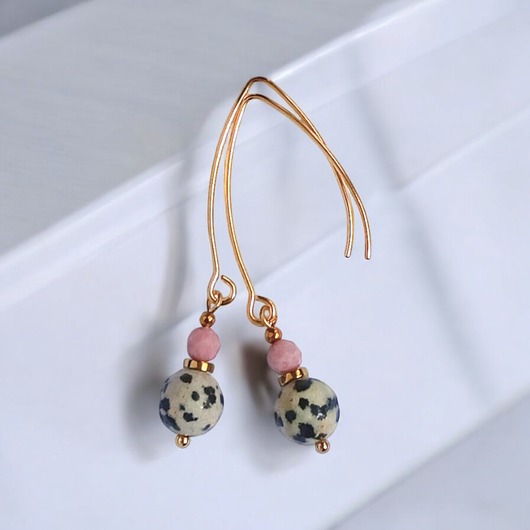 kolczyki z kamieniami Jaspis dalmatyński i rodonit : kolczyki długie