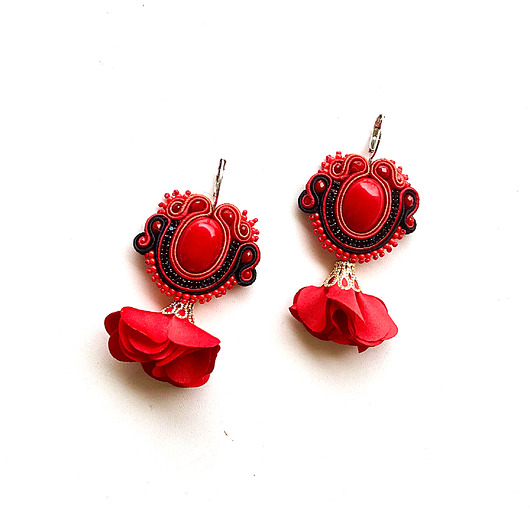 kolczyki soutache Sutaszowe kolczyki FLAMENCO z kwiatami