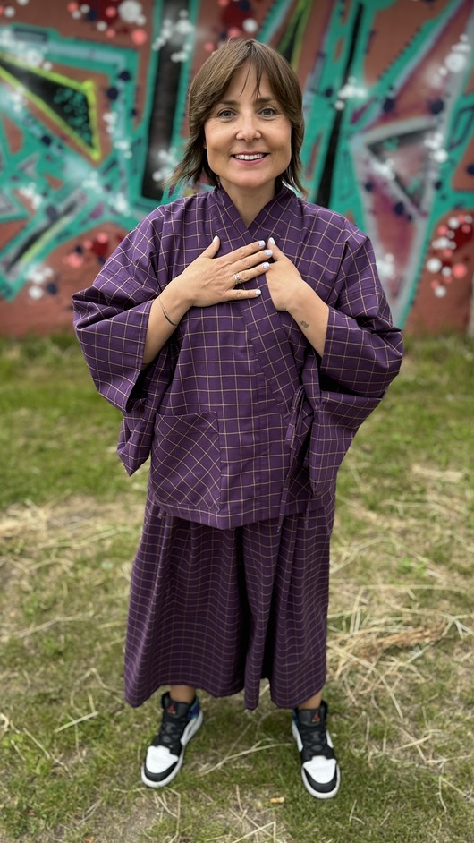 komplety damskie Komplet w kratę. Kimono + kuloty