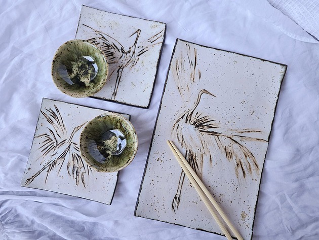 patery i talerze Zestaw do sushi dla 2 osób zielone miseczki