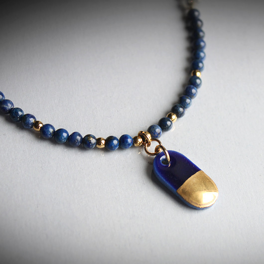 wisiory GOLD PILL/Lapis lazuli i stal chirurgiczna /UNIKAT