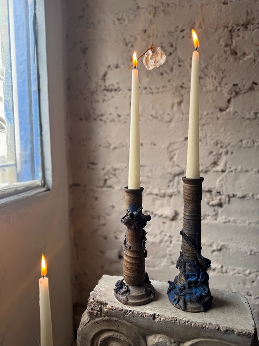 świeczniki i świece Zestaw dwóch ceramicznych świeczników - unikaty