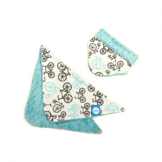 APASZKA DWUSTRONNA z minky  ROWERY/JASNY TURKUS GuGa DESIGN