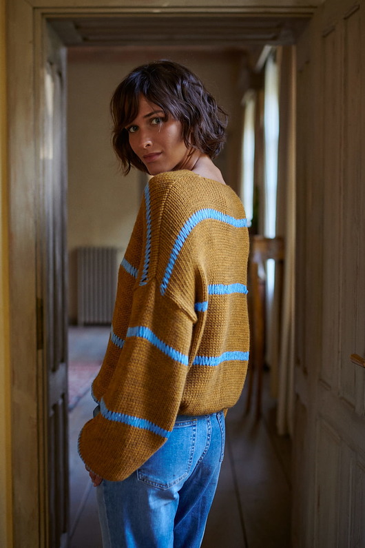 swetry damskie  Sweter Damski Crystal BS Musztardowy / Szafir - Uniwersalny