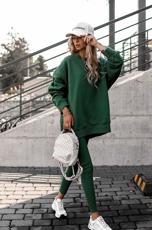 bluza bez kaptura damska Buza damska zielona OVERSIZE GREEN