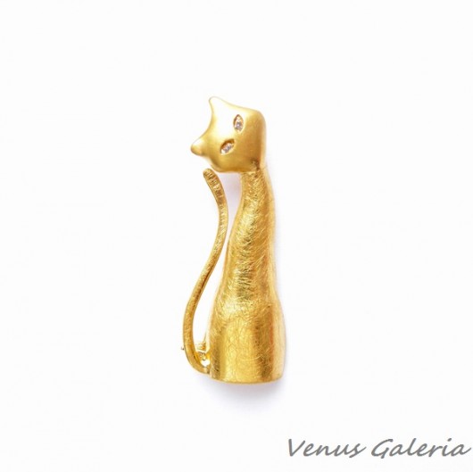 Broszka srebrna pozłacana - Kot duży VENUS GALERIA