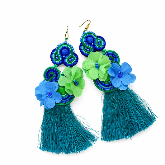 kolczyki soutache Duże i kolorowe kolczyki sutasz z chwostami