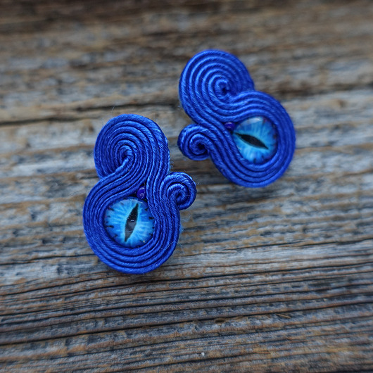 kolczyki soutache Kobaltowe  oczka - kolczyki soutache