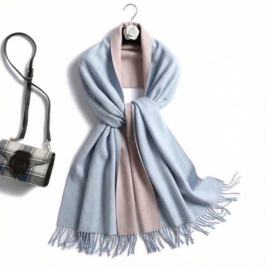 szale damskie SZAL SZALIK kaszmir 100% kaszmirowy niebieski pudrowy różowy