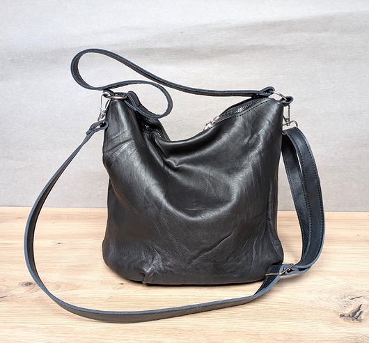torby na ramię Bucket bag czarna gnieciona skóra