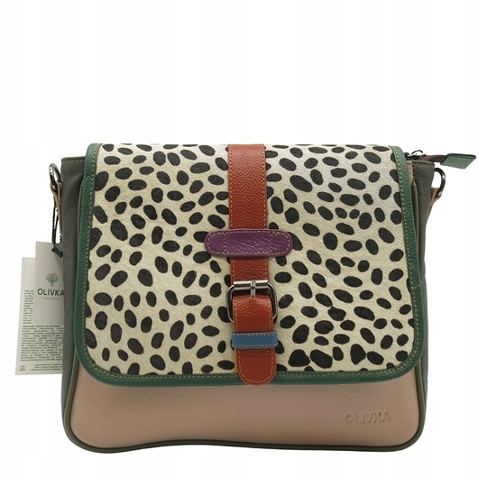 torby na ramię Torebka damska klasyczna na ramię skórzana pojemna klapka wzór OLIVKA