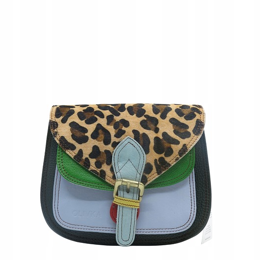 torby na ramię Torebka listonoszka damska skórzana pasek klapka wzór oryginalna OLIVKA