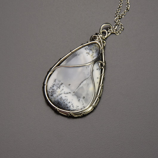 wisiory Wisiorek agat opal dendrytowy, wire wrapping stal chirurgiczna
