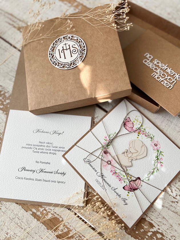 kartki na komunię Wyjątkowa kartka na komunię dla dziewczynki ręcznie robiona