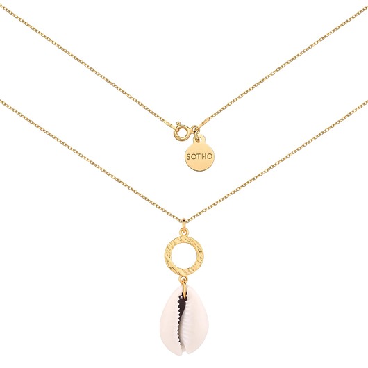 złote naszyjniki Złoty naszyjnik z chropowatym kółeczkiem i dużą muszelką