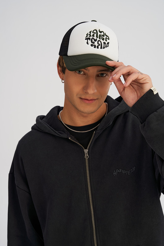 czapki i kapelusze męskie Kolorowa czapka TRUCKERKA czarno - zielona