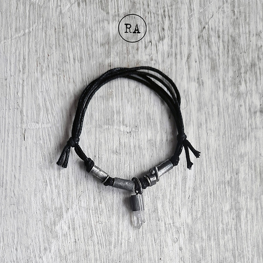 biżuteria męska Bransoleta srebro bawełna i kryształ górski M25-1