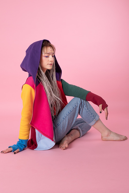 bluza z kapturem damska Bluza damska kolorowa, asymetryczna bluza bawełniana