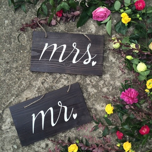 drewniane tabliczki mr & mrs boho design