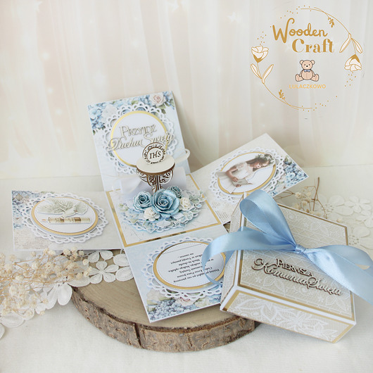 kartki na komunię Exploding box komunijny, kartka na komunię "Hydrangea" GOTOWY