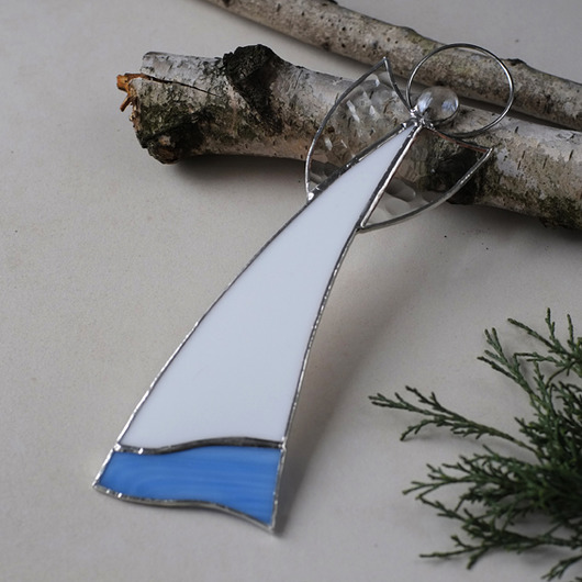 Anioł Stróż z niebieską falbanką BeArt Handmade