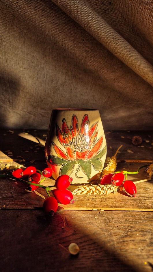 kubki Yerba Matte kubek, Lotos Yerba, Czarka wielka ręcznie ilustrowana