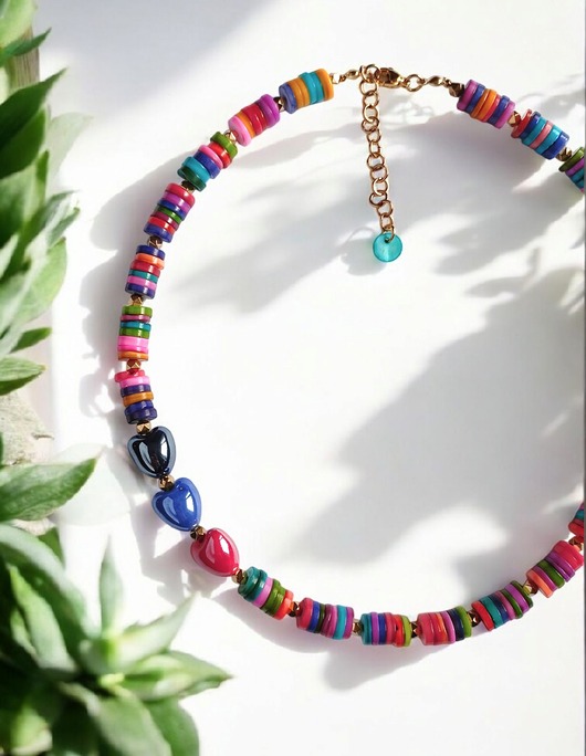 chokery Naszyjnik : SUMMER collection: masa perłowa i ceramiczne serduszka