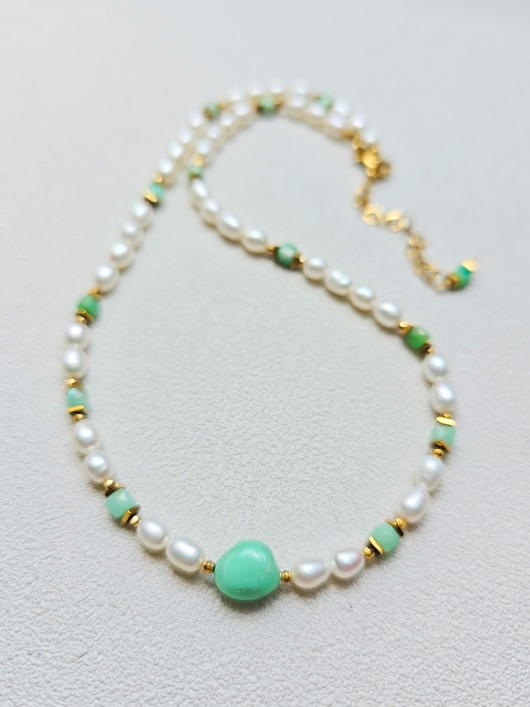 naszyjniki - inne Naszyjnik Chryzopraz w Perełkach