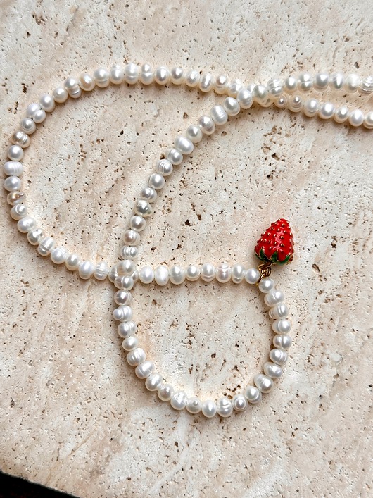 korale Naszyjnik truskawki i perły