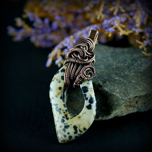 wisiory Jaspis dalmatyński wisiorek wire wrapping