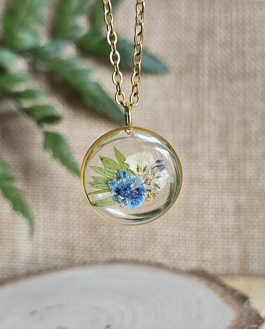 wisiory Wieczne kwiaty wisiorek kwiatowy kobiecy niebieska