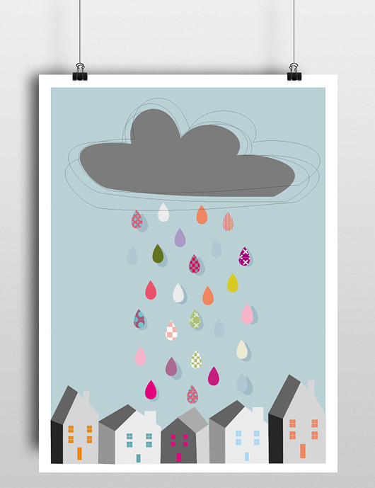 plakat kolorowy deszcz 40x50 Cytryna design