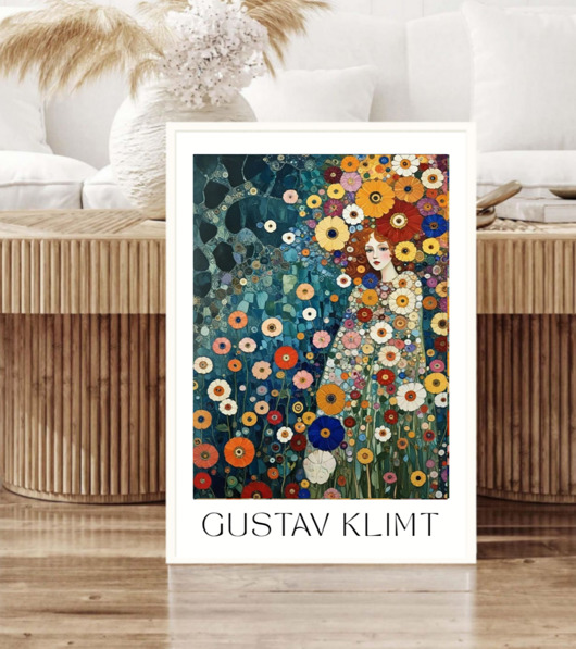 plakaty PLAKAT Gustav Klimt, łąka  obraz kobieta kwiaty