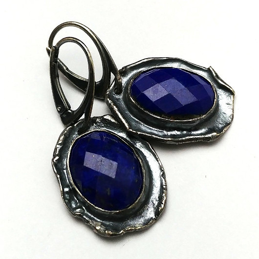 Kolczyki srebrne lapis lazuli retro  Pracownia Neores