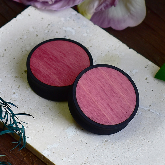 biżuteria różna Tunele do uszu 10-100mm / wypełnienie z drewna / różowe